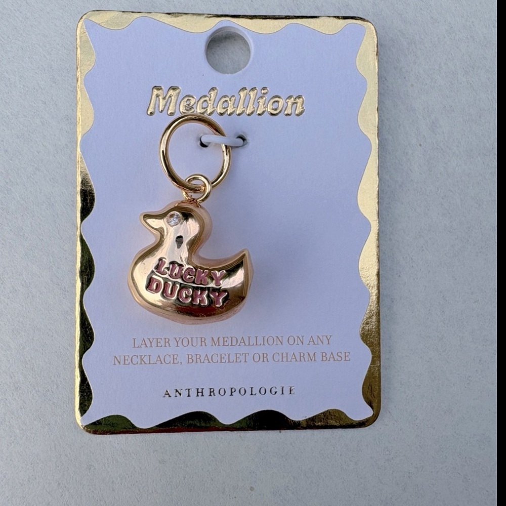 Anthropologie Gold Plated Lucky Duck Charm Pendant
